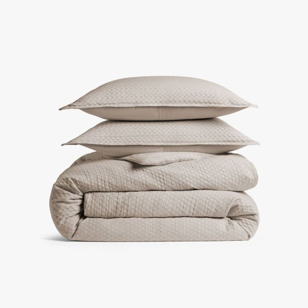 Full/Queen Honeycomb Cotton Duvet Cover & Sham Set Parchment - Parachute